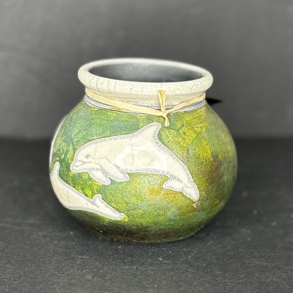 Jeremy Diller Raku Pottery Art 3 Dolphins Signed Very Nice Mint Condition - Picture 2 of 12
